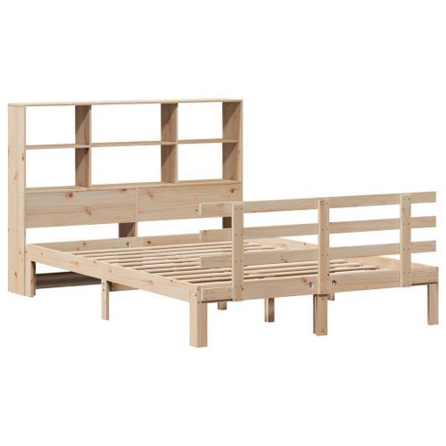 Lit bibliothèque sans matelas 140x190 cm bois de pin massif - Photo n°3; ?>