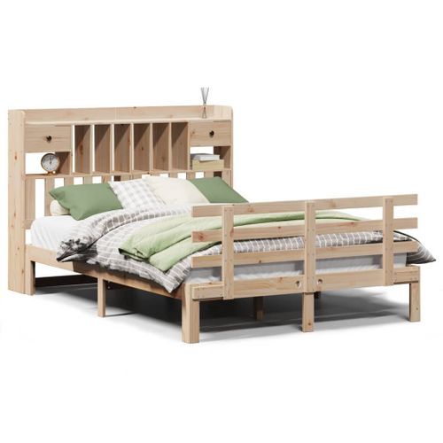 Lit bibliothèque sans matelas 140x190 cm bois de pin massif - Photo n°2; ?>