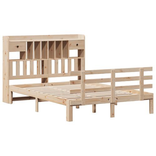 Lit bibliothèque sans matelas 140x190 cm bois de pin massif - Photo n°3; ?>