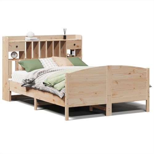 Lit bibliothèque sans matelas 140x190 cm bois de pin massif - Photo n°2; ?>