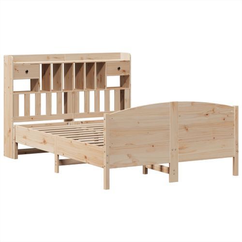 Lit bibliothèque sans matelas 140x190 cm bois de pin massif - Photo n°3; ?>