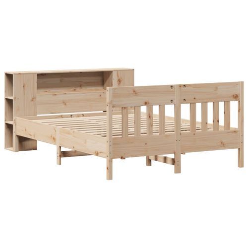 Lit bibliothèque sans matelas 140x190 cm bois de pin massif - Photo n°3; ?>