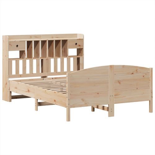 Lit bibliothèque sans matelas 140x200 cm bois massif de pin - Photo n°3; ?>