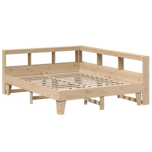 Lit bibliothèque sans matelas 140x200 cm bois massif de pin - Photo n°3; ?>