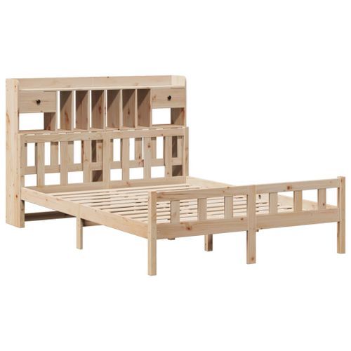 Lit bibliothèque sans matelas 150x200 cm bois massif de pin - Photo n°3; ?>