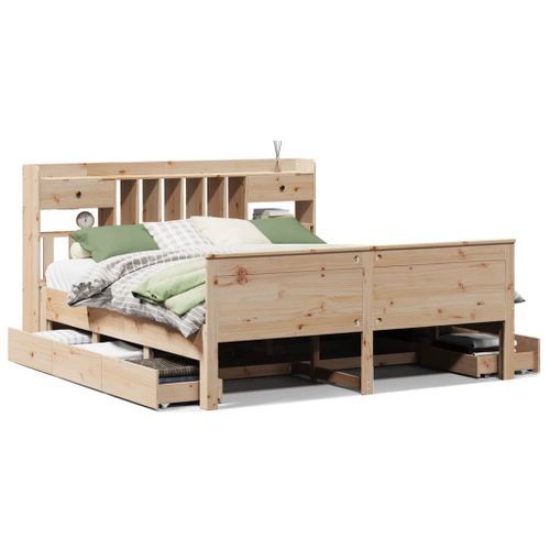 Lit bibliothèque sans matelas 180x200 cm bois massif de pin - Photo n°2; ?>