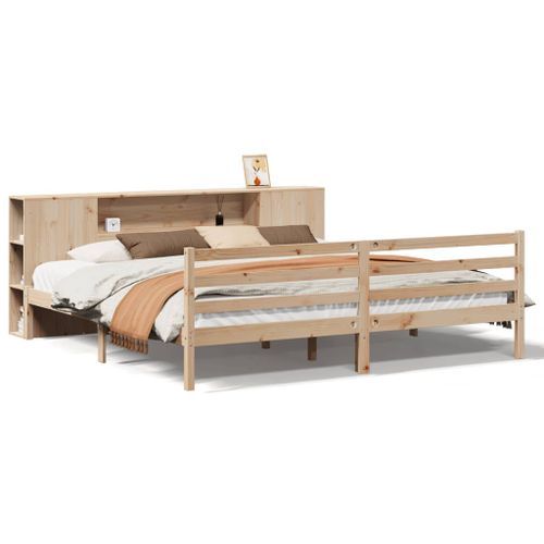 Lit bibliothèque sans matelas 180x200 cm bois massif de pin - Photo n°2; ?>