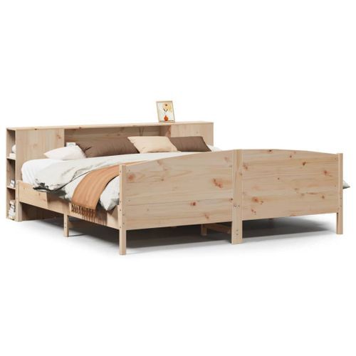 Lit bibliothèque sans matelas 180x200 cm bois massif de pin - Photo n°2; ?>