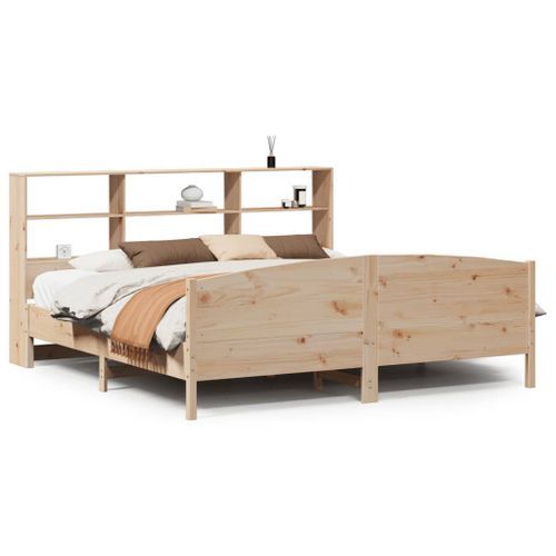 Lit bibliothèque sans matelas 180x200 cm bois massif de pin - Photo n°2; ?>