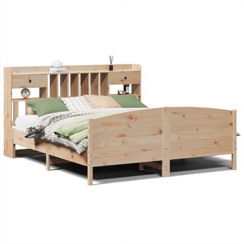 Lit bibliothèque sans matelas 180x200 cm bois massif de pin - Photo n°2; ?>