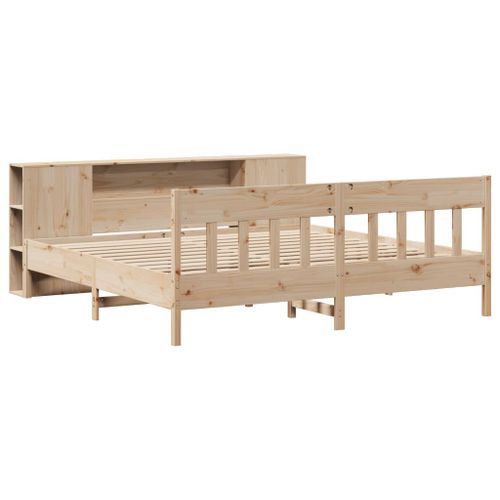 Lit bibliothèque sans matelas 180x200 cm bois massif de pin - Photo n°3; ?>