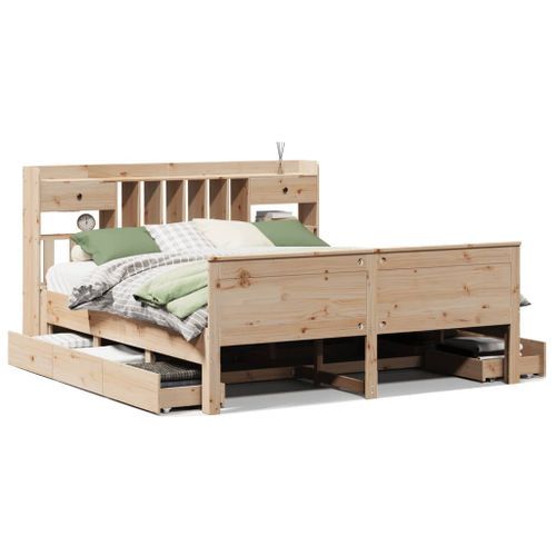 Lit bibliothèque sans matelas 200x200 cm bois massif de pin - Photo n°2; ?>