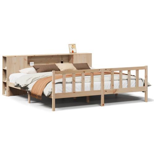 Lit bibliothèque sans matelas 200x200 cm bois massif de pin - Photo n°2; ?>