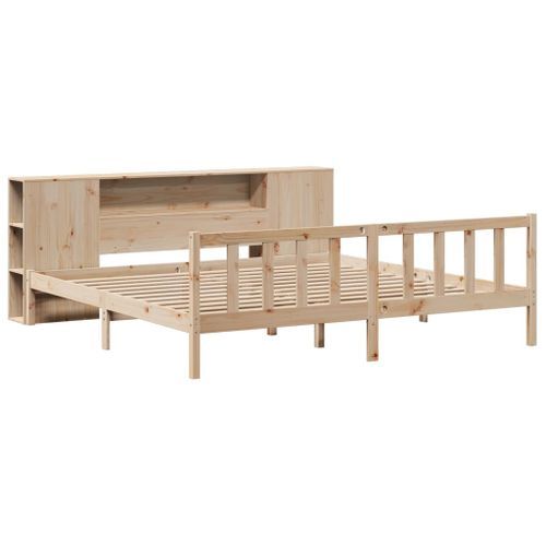 Lit bibliothèque sans matelas 200x200 cm bois massif de pin - Photo n°3; ?>