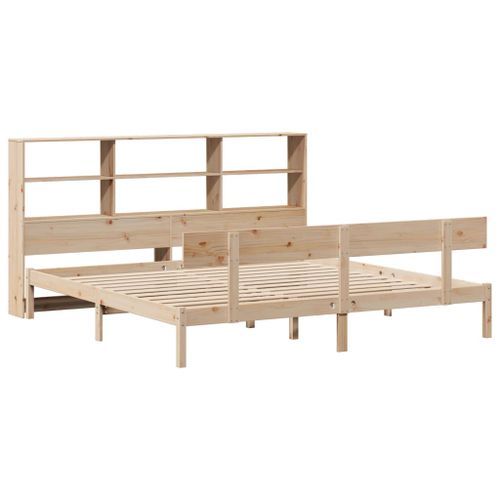 Lit bibliothèque sans matelas 200x200 cm bois massif de pin - Photo n°3; ?>