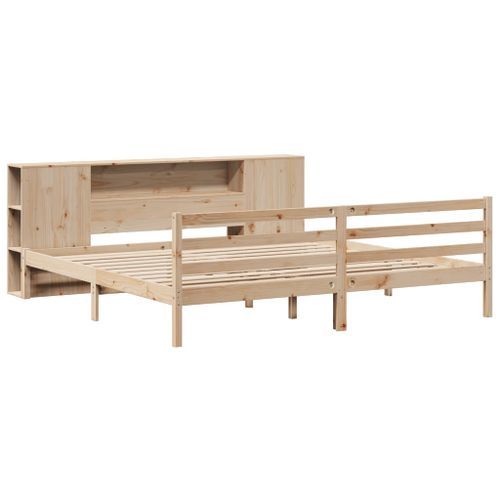 Lit bibliothèque sans matelas 200x200 cm bois massif de pin - Photo n°3; ?>