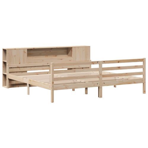 Lit bibliothèque sans matelas 200x200 cm bois massif de pin - Photo n°3; ?>