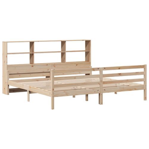 Lit bibliothèque sans matelas 200x200 cm bois massif de pin - Photo n°3; ?>