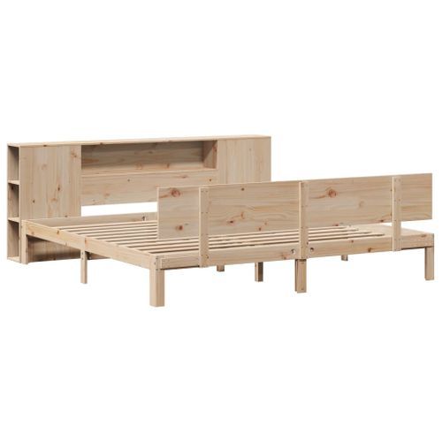 Lit bibliothèque sans matelas 200x200 cm bois massif de pin - Photo n°3; ?>