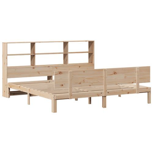 Lit bibliothèque sans matelas 200x200 cm bois massif de pin - Photo n°3; ?>