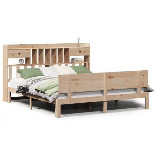 Lit bibliothèque sans matelas 200x200 cm bois massif de pin - Photo n°2; ?>