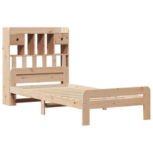 Lit bibliothèque sans matelas 75x190 cm bois de pin massif - Photo n°3; ?>