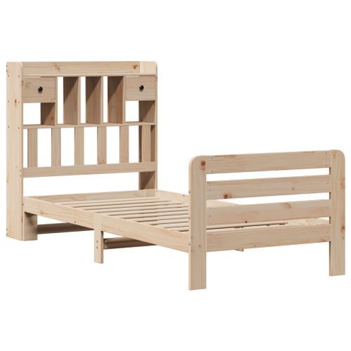 Lit bibliothèque sans matelas 75x190 cm bois de pin massif - Photo n°3; ?>