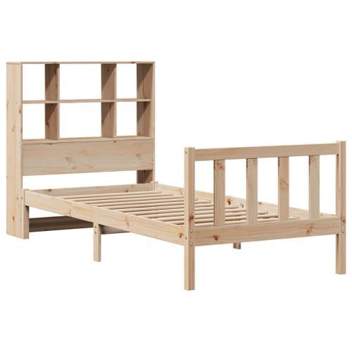 Lit bibliothèque sans matelas 75x190 cm bois de pin massif - Photo n°3; ?>