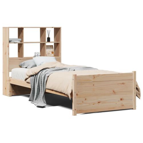 Lit bibliothèque sans matelas 75x190 cm bois de pin massif - Photo n°2; ?>