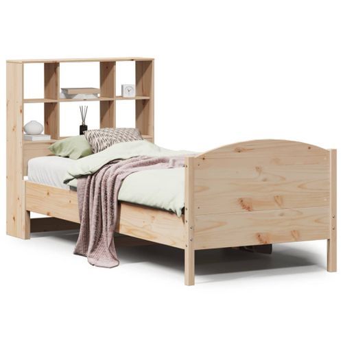 Lit bibliothèque sans matelas 75x190 cm bois de pin massif - Photo n°2; ?>