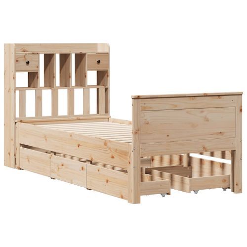 Lit bibliothèque sans matelas 90x190 cm bois de pin massif - Photo n°3; ?>