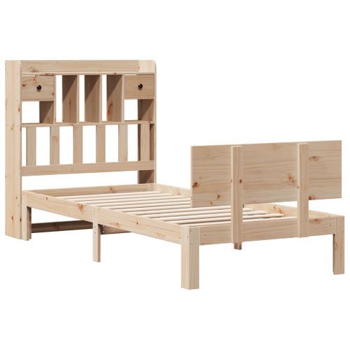 Lit bibliothèque sans matelas 90x190 cm bois de pin massif - Photo n°3; ?>