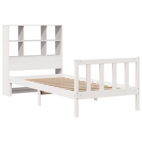 Lit bibliothèque sans matelas blanc 100x200 cm bois pin massif - Photo n°3; ?>