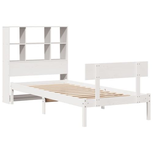 Lit bibliothèque sans matelas blanc 100x200 cm bois pin massif - Photo n°3; ?>