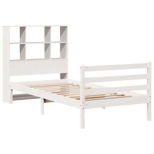 Lit bibliothèque sans matelas blanc 100x200 cm bois pin massif - Photo n°3; ?>