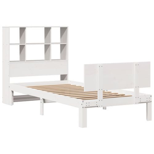 Lit bibliothèque sans matelas blanc 100x200 cm bois pin massif - Photo n°3; ?>