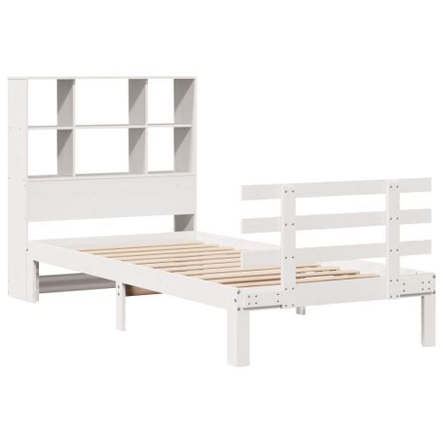 Lit bibliothèque sans matelas blanc 100x200 cm bois pin massif - Photo n°3; ?>