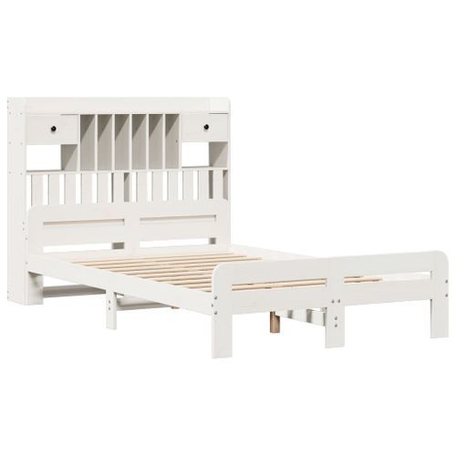 Lit bibliothèque sans matelas blanc 120x190 cm bois pin massif - Photo n°3; ?>