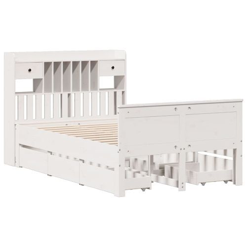 Lit bibliothèque sans matelas blanc 120x190 cm bois pin massif - Photo n°3; ?>