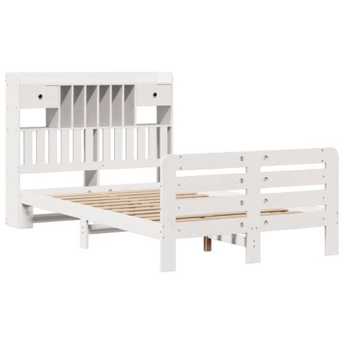 Lit bibliothèque sans matelas blanc 120x190 cm bois pin massif - Photo n°3; ?>