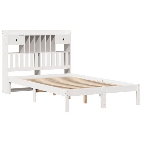 Lit bibliothèque sans matelas blanc 120x190 cm bois pin massif - Photo n°3; ?>