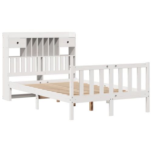 Lit bibliothèque sans matelas blanc 120x190 cm bois pin massif - Photo n°3; ?>