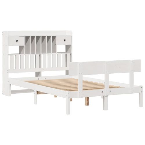 Lit bibliothèque sans matelas blanc 120x190 cm bois pin massif - Photo n°3; ?>