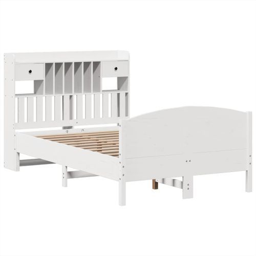 Lit bibliothèque sans matelas blanc 120x190 cm bois pin massif - Photo n°3; ?>