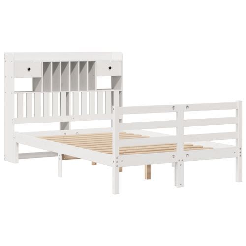 Lit bibliothèque sans matelas blanc 120x200 cm bois pin massif - Photo n°3; ?>