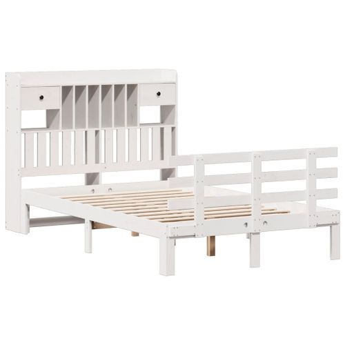 Lit bibliothèque sans matelas blanc 120x200 cm bois pin massif - Photo n°3; ?>