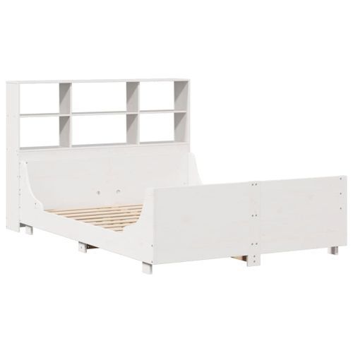 Lit bibliothèque sans matelas blanc 135x190 cm bois massif - Photo n°3; ?>