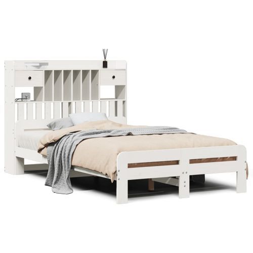 Lit bibliothèque sans matelas blanc 135x190 cm bois pin massif - Photo n°2; ?>