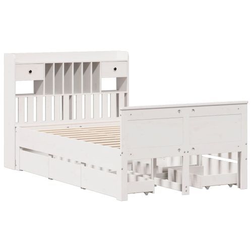 Lit bibliothèque sans matelas blanc 135x190 cm bois pin massif - Photo n°3; ?>