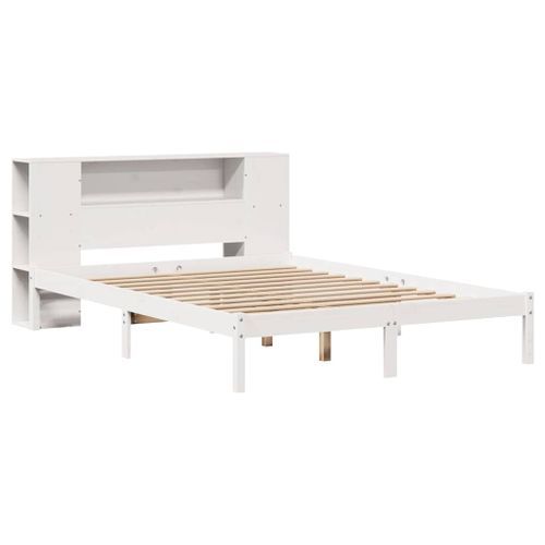 Lit bibliothèque sans matelas blanc 135x190 cm bois pin massif - Photo n°3; ?>